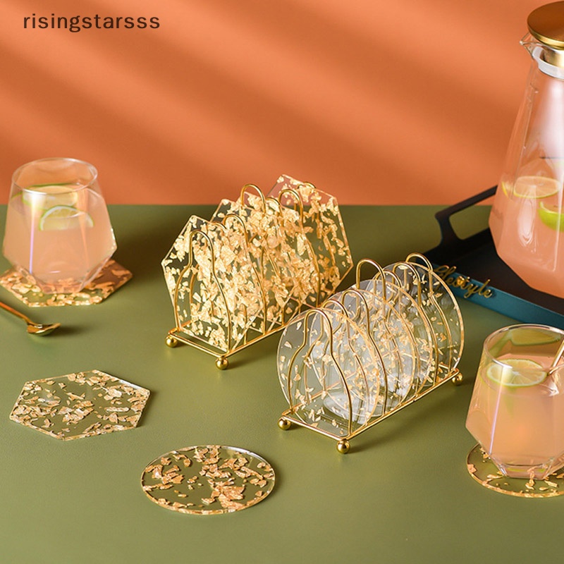Rsid Span-new Acrylic Gold Foil Coaster Peredam Panas Alas Meja Cup Pads Cangkir Teh Kopi Mug Jelly