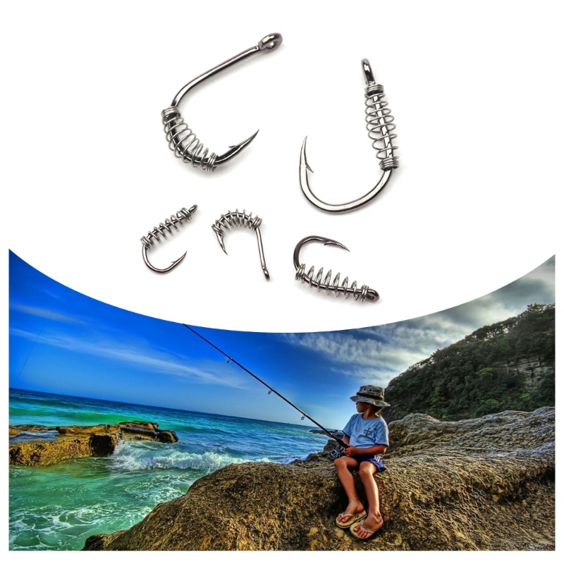 Matahari 100Pcs Pengait Pancing Spring Carps Fishing Hook Steel Swivels Spring Single Circle