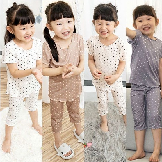 SETELAN PIYAMA BAJU SANTAI ANAK MOTIF POLKADOT IMPORT