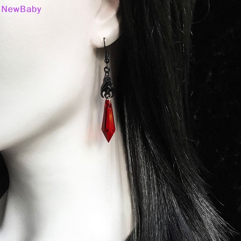 Newbaby Anting Kelelawar Hitam Dengan Manik-Manik Teardrop Merah, Anting, Perhiasan Gotik, Perhiasan Bolak Balik, Hadiah Gothic Untuknya, Kekasih Kelelawar,Halloween ID