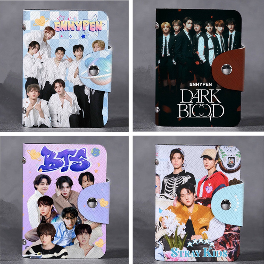 1pc Hitam-PINK BT-S ENHYPEN STRAY KIDS Tempat Kartu Bangtan Boys Straykids ENHYPEN Lomo Card Bag Photocards Collection Book