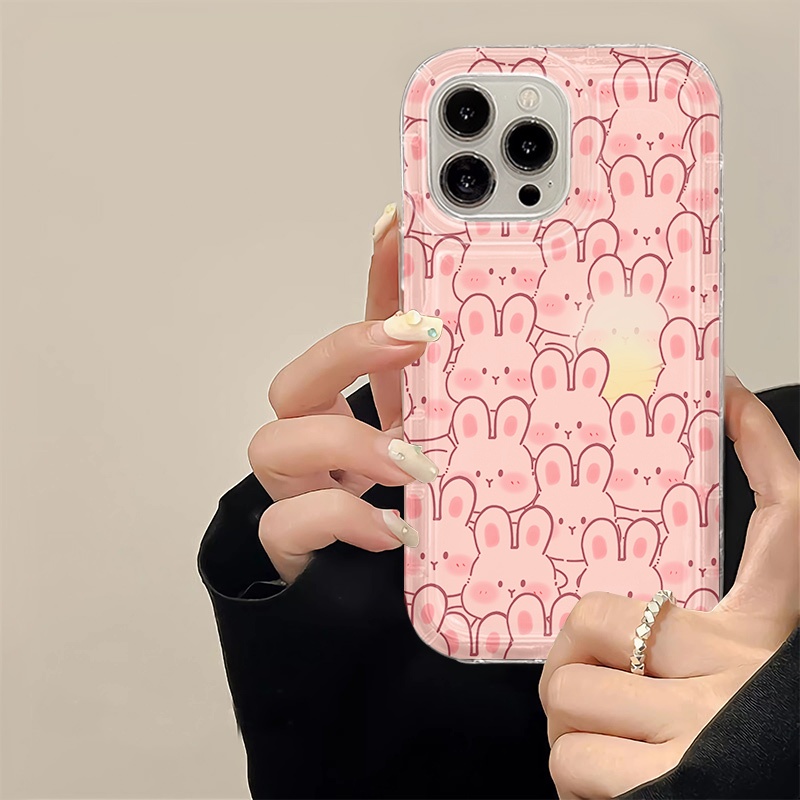 Kelinci Lucu Soft Phone Case Kompatibel Untuk IPhone Casing14 13 11 12 Pro XS Max X XR 7+ 8plus TPU Silikon Shockproof Cover