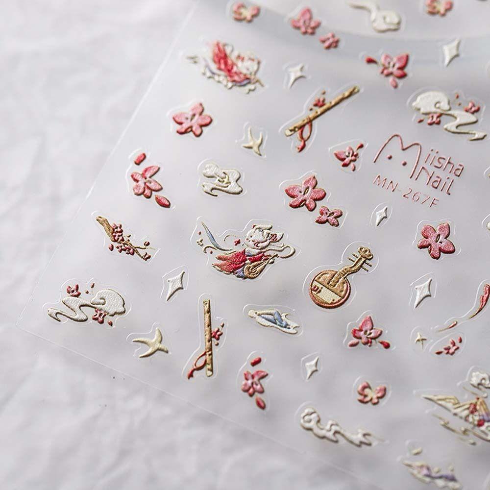 Mxbeauty Stiker Kuku Warna-Warni 3D Relief Manicure Bunga Stiker Dekorasi Kuku Gaya China Untuk Wanita