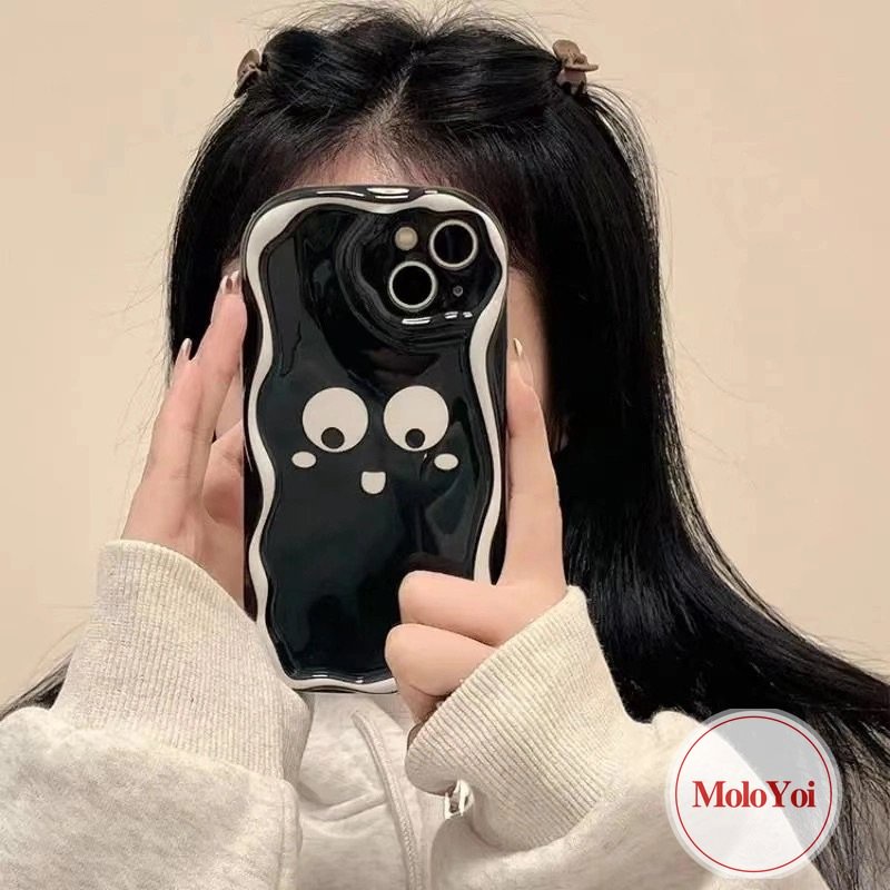 IPHONE Casing Tepi Melengkung Bergelombang 3D Kompatibel Untuk Iphone11 12 14 13 Pro Max XR XS X Max 8Plus 7plus7 6 6s 8Plus Se2020Kartun Ekspresi Lucu Soft Case