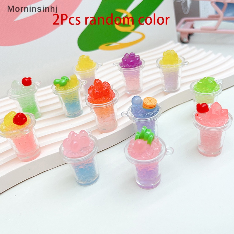 Mornin 2 Pcs Random Kartun Stereo Bercahaya Buah Smoothie Cangkir DIY Lem Krim Ponsel Case Gantungan Kunci Liontin Kreatif Resin Perhiasan id