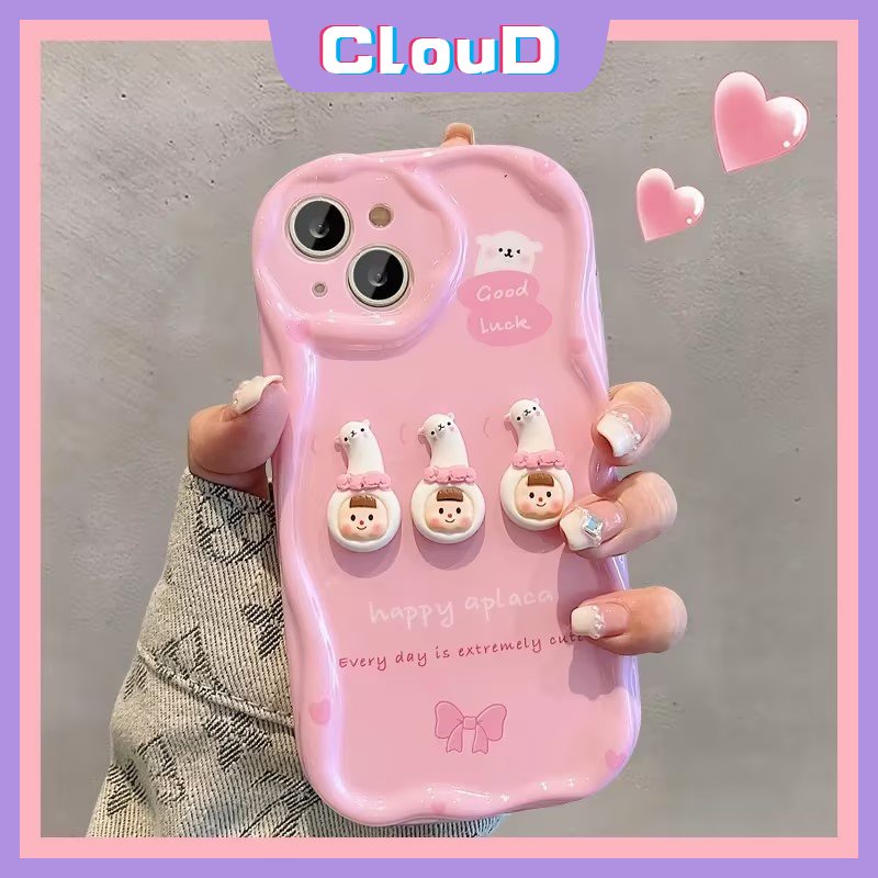 Casing 3D Wavy Curved Edge Glossy Untuk Realme C35 C21Y C12 C25Y C55 C30 C25s 6i 9i 5 7i 5i 5s C11 C20 C20A C33 C21 C17 C25 C31 C15 C3 3D Mainan Anak Perempuan Alpaka Lucu Kartun Soft Case