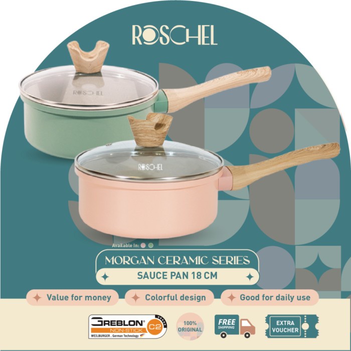 Roschell Morgan Panci Ceramic Sauce Pan 18cm RPC 218 RPC218 Non Stick