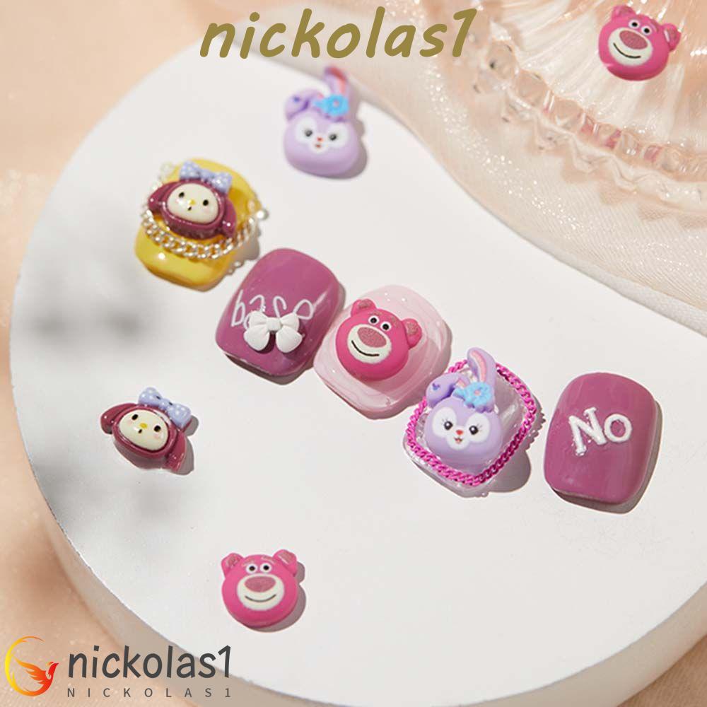 Nickolas1 Kartun Nail Art Cute Kawaii Strawberry Bear Kucing Gadis Kecil Perhiasan Nail Art Jepang DIY