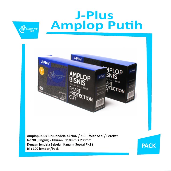

Amplop Putih Jendela Kiri & Kanan No.90 / 80g JPLUS Biru 1 PACK - Jendela Kiri