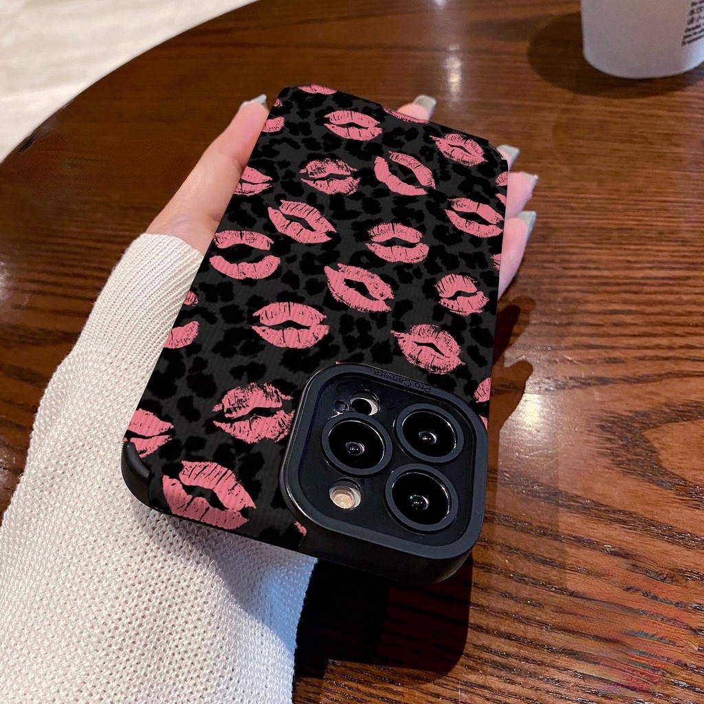 All New Sexy Black&amp;Pink lip print Leather Soft Case IPhone 7 Plus 8 Plus X XS XR XS Max 11 13 12 14 PRO Max 14 Plus SE Mini Phone Case Girl Girl Women's Fashion