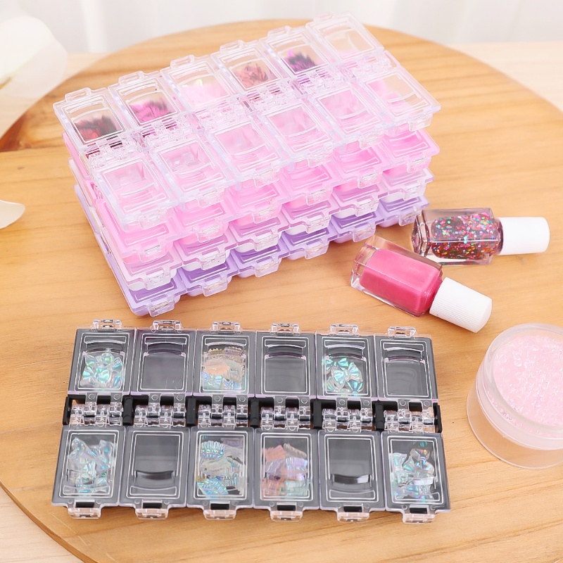 12kisi Nail Art Bening Kosong Tempat Penyimpanan Plastik/Bead Anting Wadah Perhiasan Manicure Kit