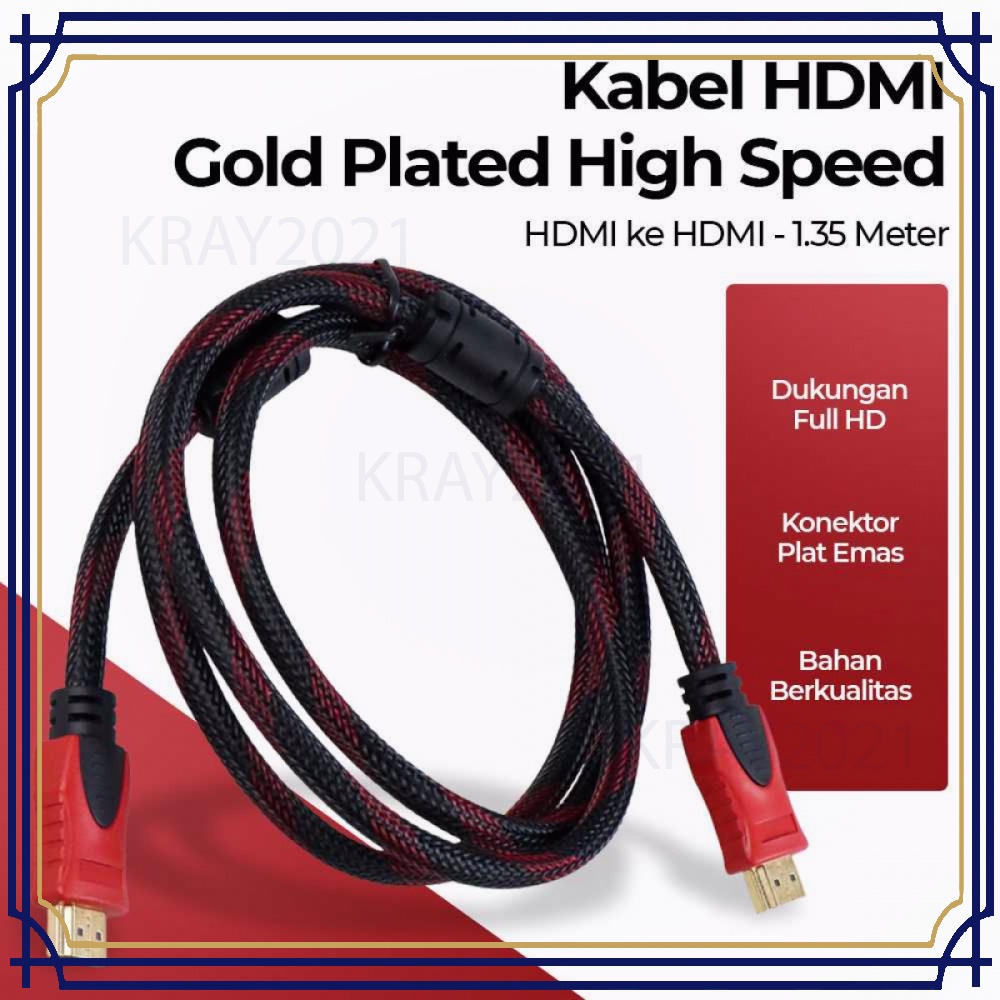 Kabel HDMI Gold Plated High Speed OD7.3mm 1080P 1.35 Meter HD433