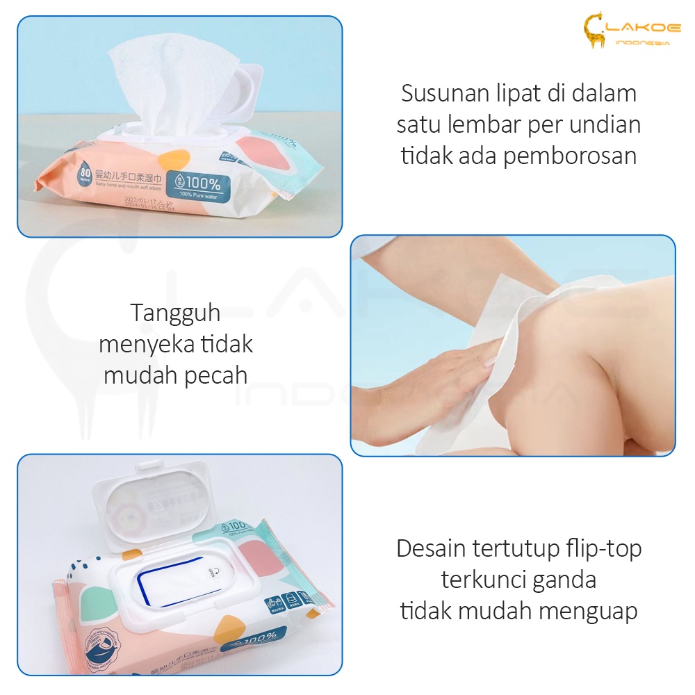 LAKOE Tisu Basah Bayi 80s/ Baby Wipes BPA FREE Non Perfumed/Tissue Basah Wipes