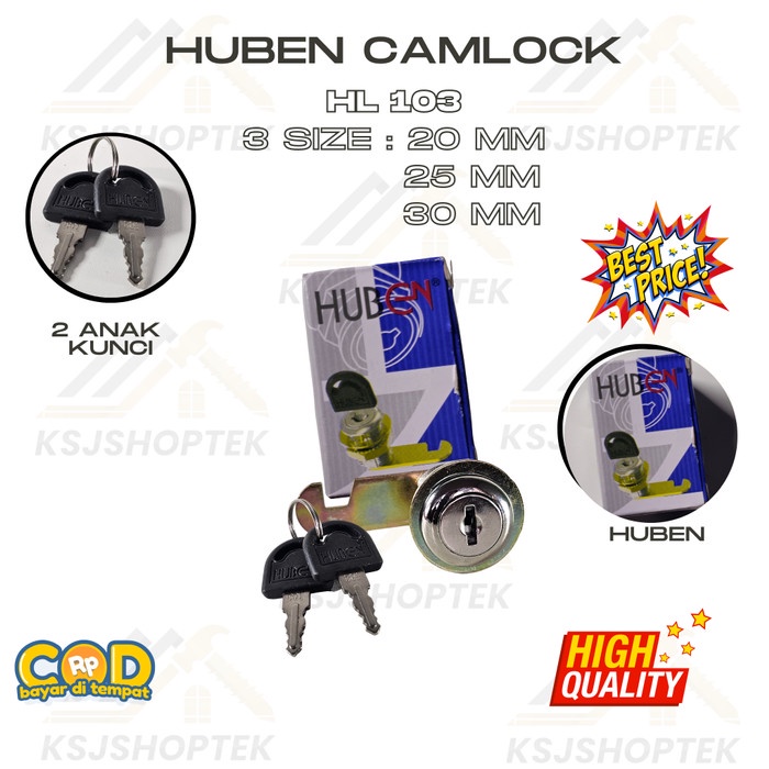 Kunci camlock/loker/boxpanel HUBEN 103 20 , 25 , 30 mm