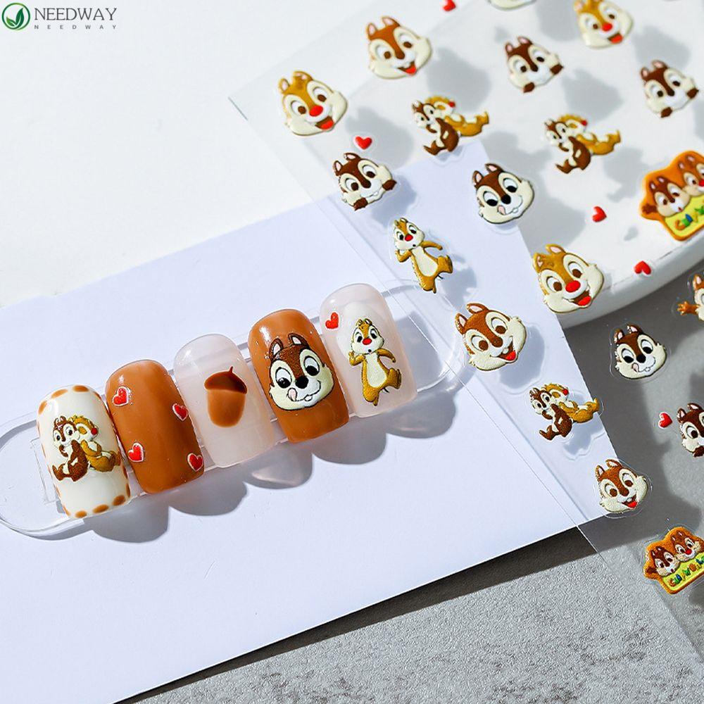 Needway Kartun Stiker Kuku Lucu Fashion Chipmunk Cinta Hati Perekat Diri DIY Nail Art Dekorasi