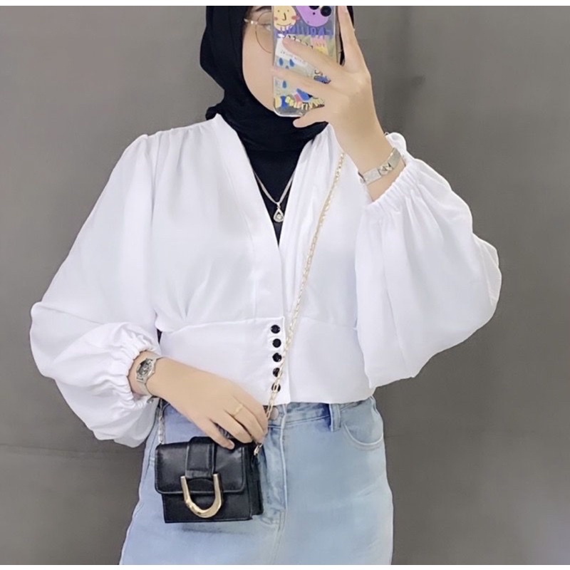 MAURIN CROP TOP BLOUSE SEMI OUTER CRINCLE SHEILA AIRFLOW CRINGKEL BIANCA KOREAN STYLE TERBARU REMAJA KEKINIAN KRINGKEL LENGAN PANJANG MUSLIM