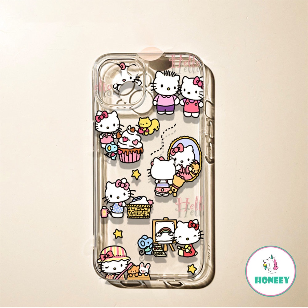 Casing Ponsel Hello Kitty Kartun Yang Indah Kompatibel Untuk iPhone 14 Pro Max13 12 11 Pro Max XR XS 7 8Plus Transparan Lembut Shockproof Back Cover