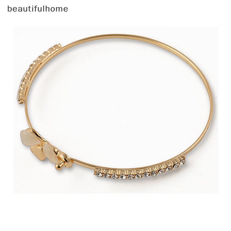 {beautifulhome} Fashion Wanita Perhiasan Bunga Kristal Berlapis Emas Pesona Manset Bangle Gelang Hadiah.