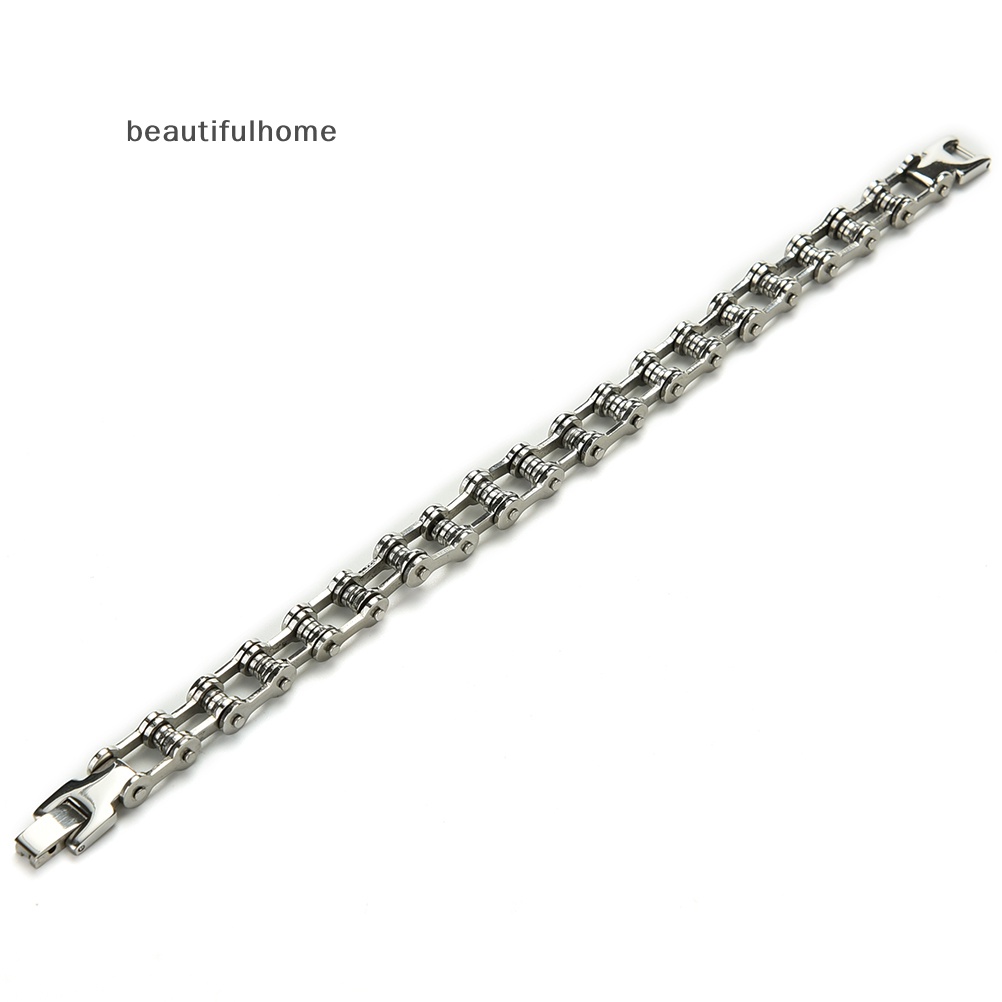 {beautifulhome} Gelang Punk Stainless Steel Pria Biker Sepeda Motor Rantai Bracelets 8.5&quot;.