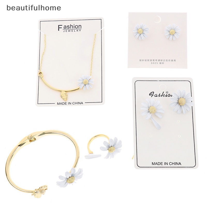 {beautifulhome} 1pc Enamel Bunga Daisy Elegan Pembukaan Cincin Gelang Anting Wanita Perhiasan.