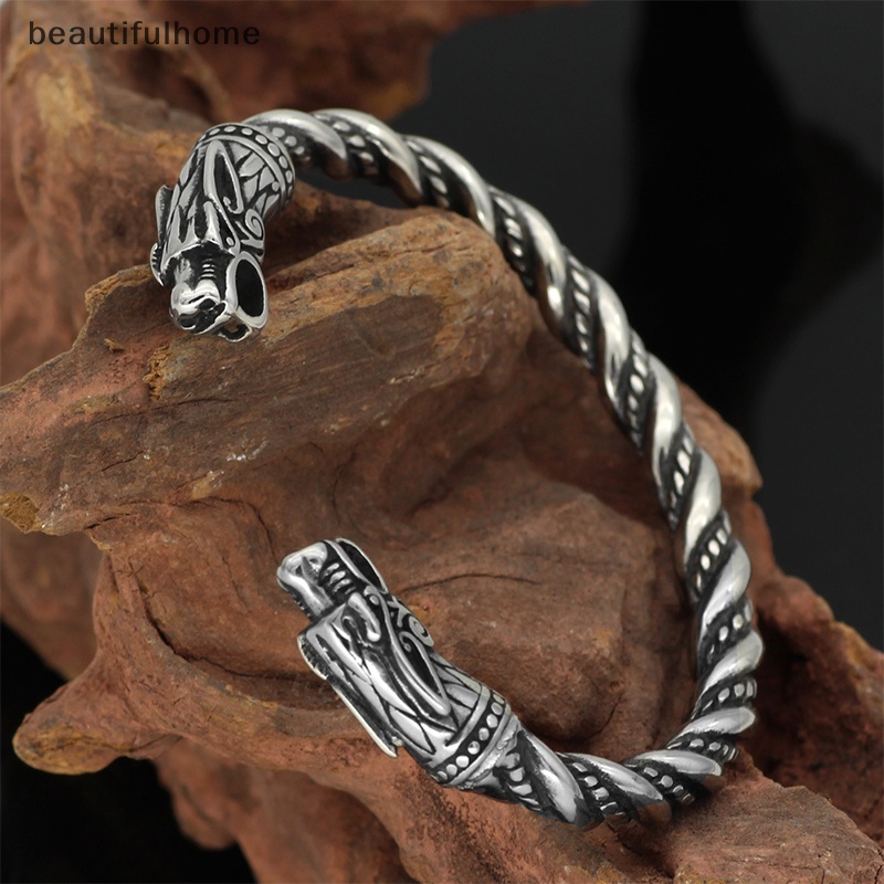 {beautifulhome} Perhiasan Gelang Naga Anti Karat Aksesoris Fashion Viking Gelang Pria.