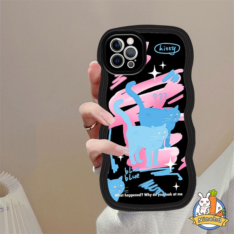 Realme C55 C35 C33 C31 C30 C30s 10 9 Pro+C21Y C25Y C25 C25s C20 C20A C17 C15 C12 C11 8 8i 7i 5 5i 5s 6i C3 Fashion Baru Casing Ponsel Kitty Biru Shockproof Wavy Edge Soft Tpu Cover