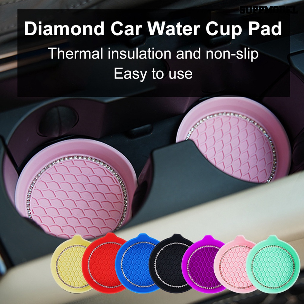 [SM]4Pcs Tatakan Gelas Air Mengumpulkan Tumpahan Yang Berlaku Luas Tetap Rapi Lembut Pemasangan Mudah Anti-slip Silikon Berlian Imitasi Inlay Car Cup Coasters Car Supply