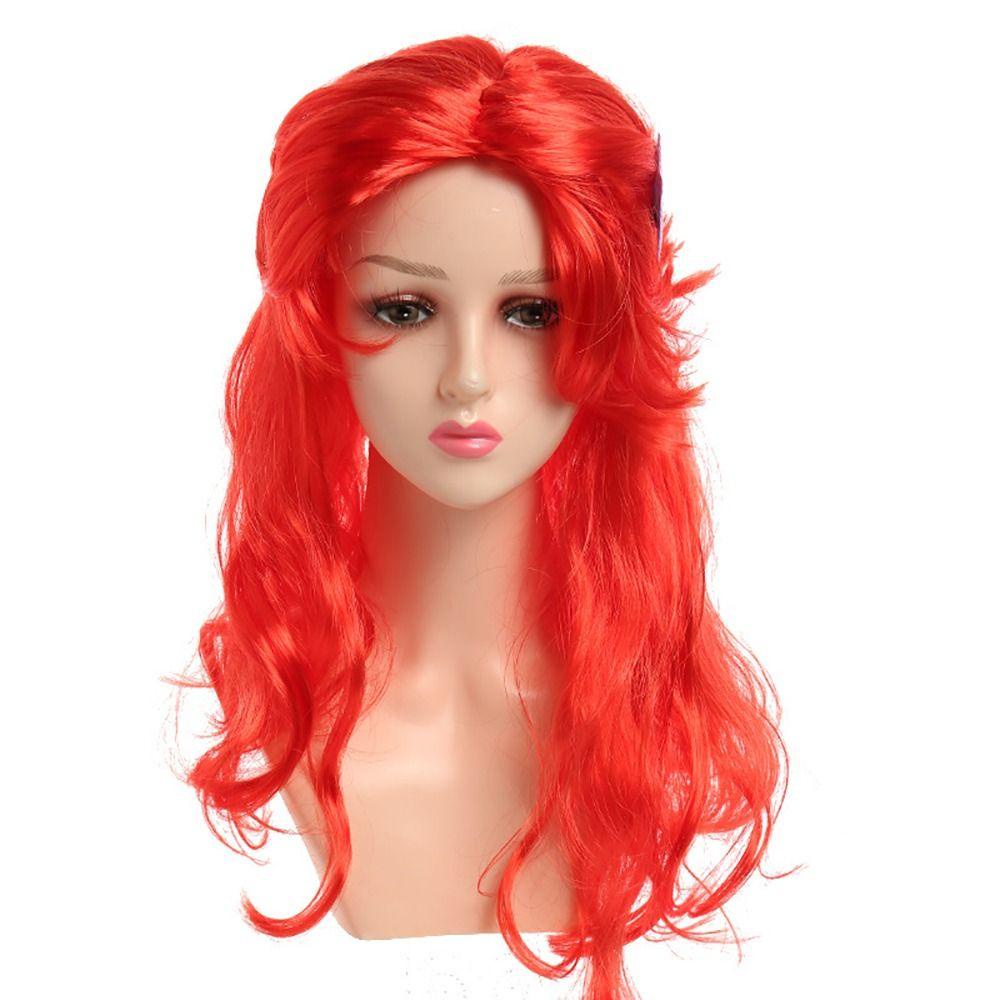 Lily Wig Putri duyung kecil Cosplay Bintang Laut Halloween Rambut Merah Untuk Aksesoris Anak