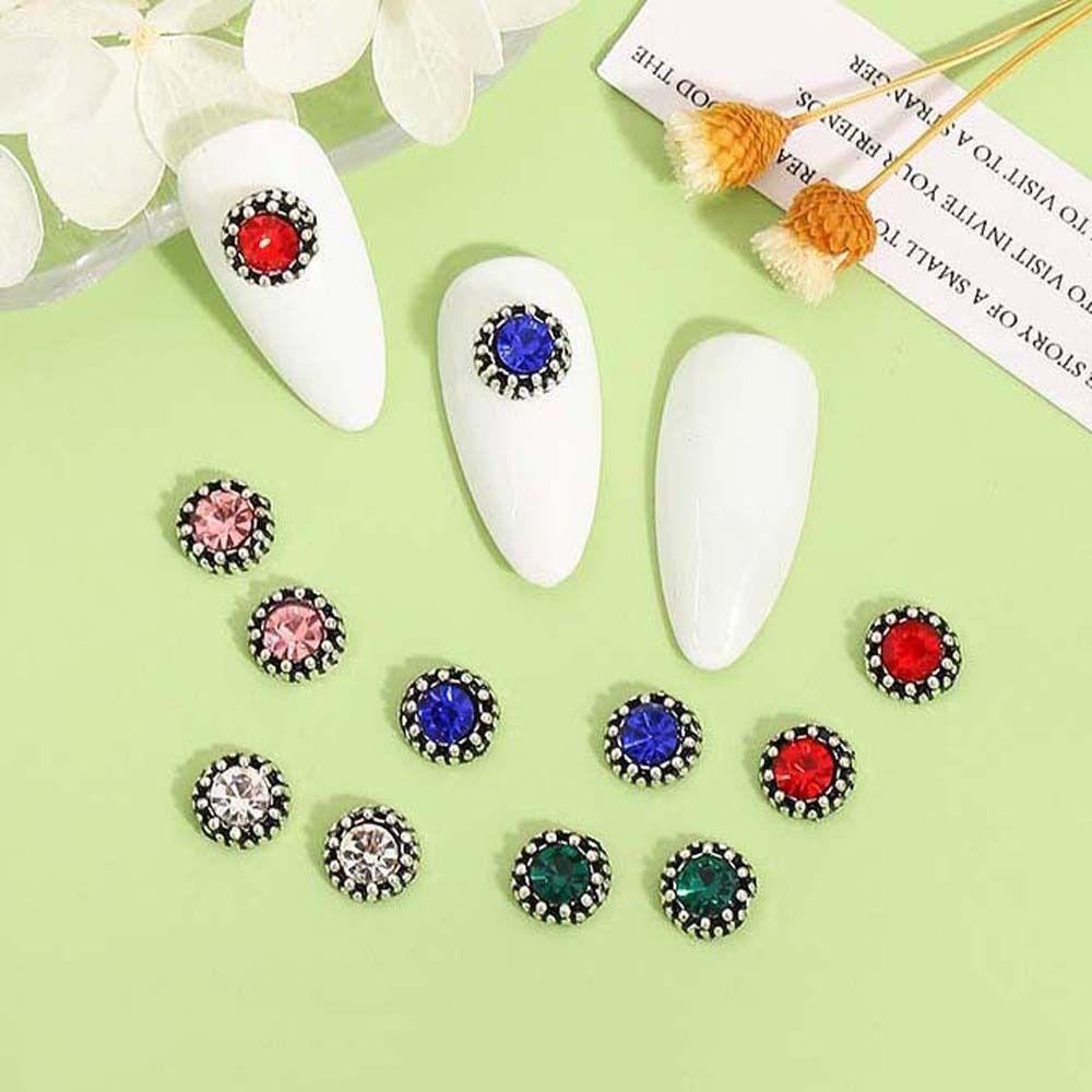AUGUSTINA Agustinina Dekorasi Kuku Bahan Alloy Gaya Jepang Bulat Berlian Imitasi Manicure Nail Jewelry Untuk Wanita