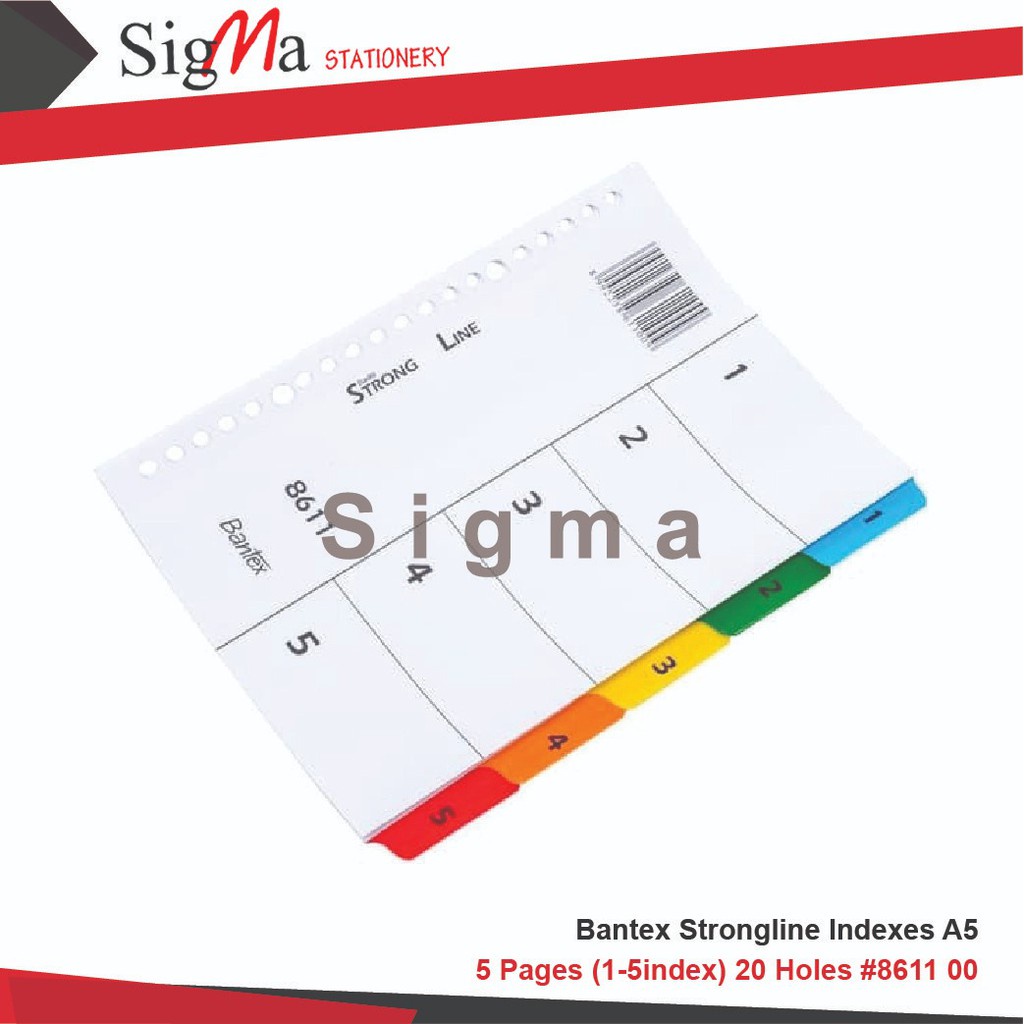 

Bantex Strongline Indexes A5 5 Pages (1-5 index) 20 holes #8611 00