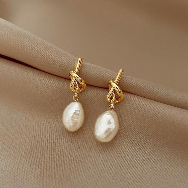 Anting Mutiara Barok Vintage Prancis Dengan Temperamen Mewah Ringan, Anting Simpul2023Wanita Baru