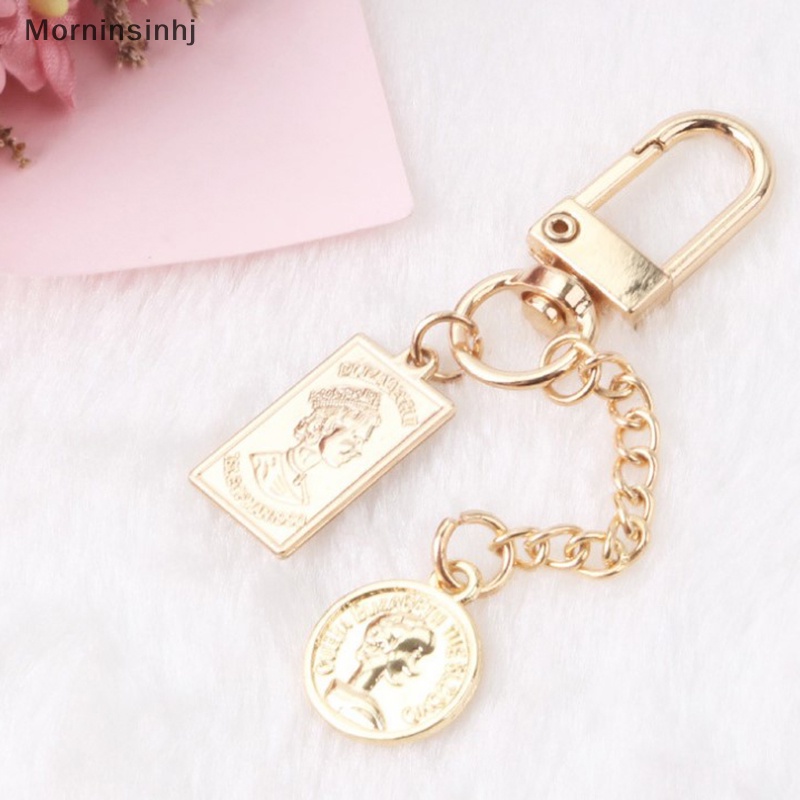 Mornin Retro Persegi Bulat Koin Gantungan Kunci Huruf Dua Sisi DIY Mutiara Imitasi Keyring id