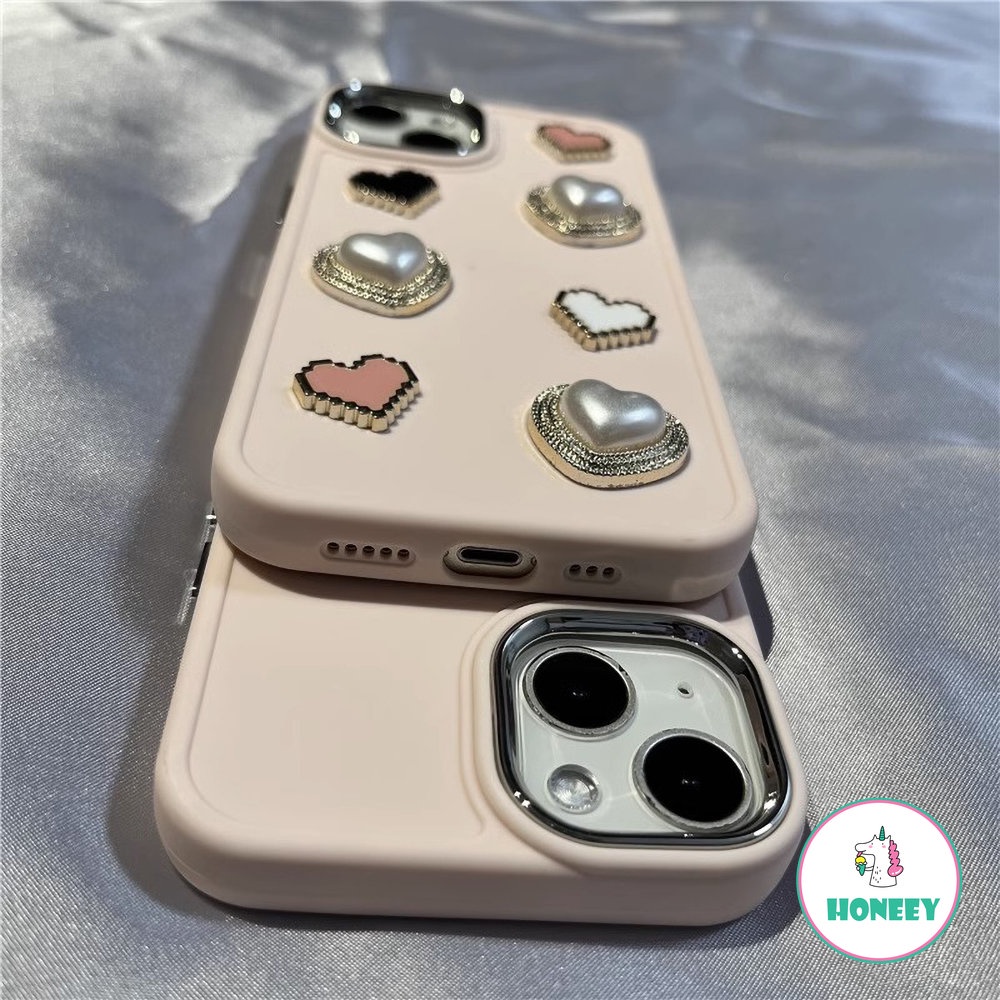 IPHONE Casing Ponsel Cinta Hati 3D Sederhana Kompatibel Untuk Iphone14 12/12pro 13promax Case Iphone11Sarung Pelindung Pink Manis