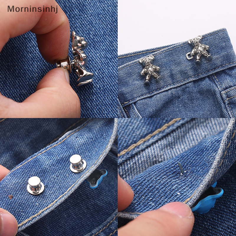 Mornin 1pasang Bear Shaped Adjustable Jean Tighten Button Waist Buckle Snap Celana Gesper Extender Pengganti Jeans Button Attachment Pins id