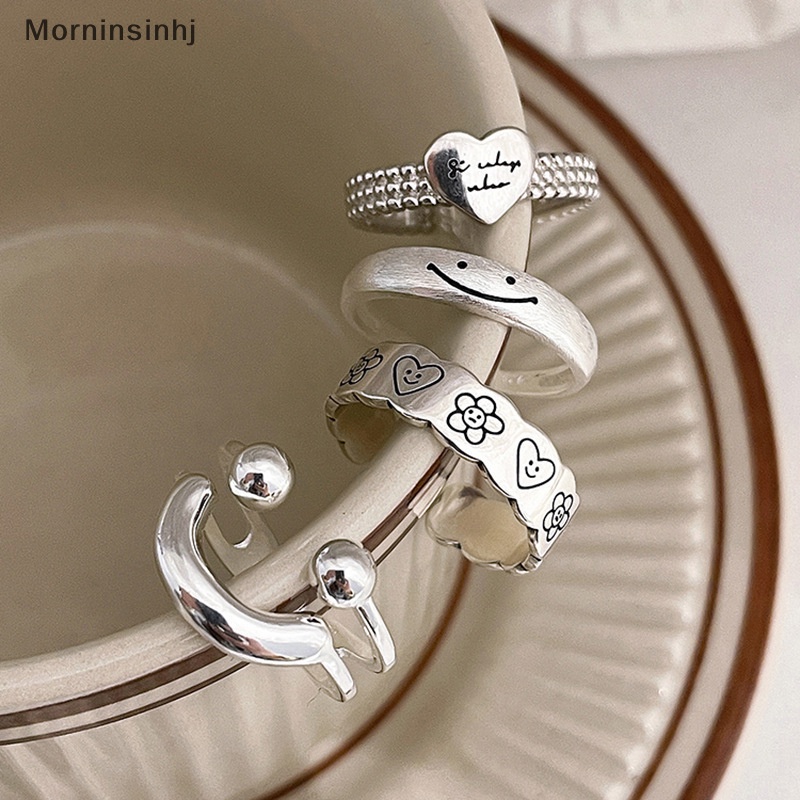 Mornin Cincin Bentuk Smile Keren Punk Warna Silver Untuk Wanita Fashion Jewelry Adjustable Open Vintage Ring Untuk Pesta Hadiah Ulang Tahun id