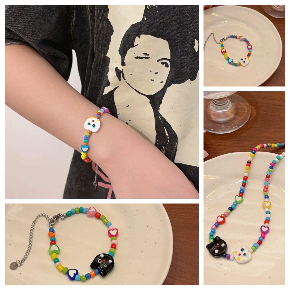 Mxbeauty Kalung Dopamin Childlike Fashion Jewelry Kitten Bracelet Heart Candy Color Animal Cat Bracelet Untuk Hadiah Ulang Tahun