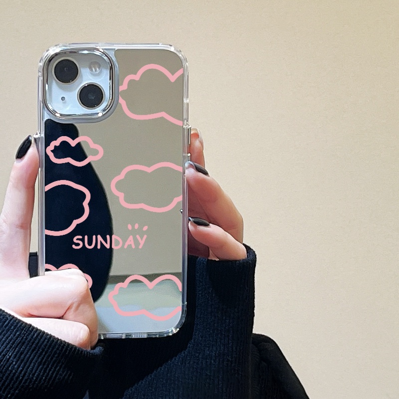 IPHONE Sunday Cloud Mirror Phone Case Kompatibel Untuk Iphone11 12 13 14 12Pro 13Pro 14Pro Pro Max XR X XS Max Electroplating Tombol Perlindungan Mirror Cover