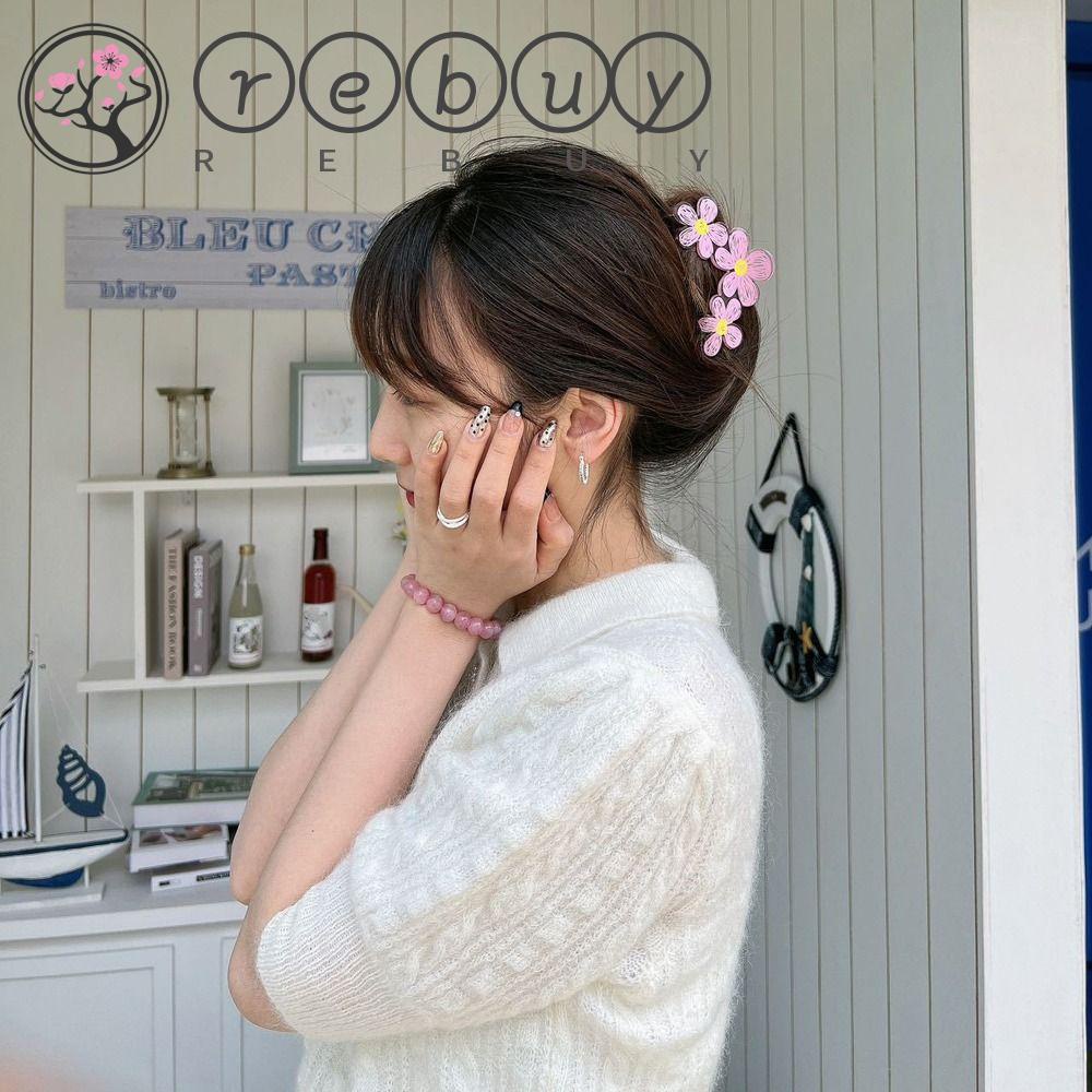 REBUY Rebuy Flower Hair Claw Pesta Elegan Stylish Shark Clip Besar Jepit Rambut Ponytail Holder Hiasan Kepala Geometris Bentuk Bunga Korean Hairgrip