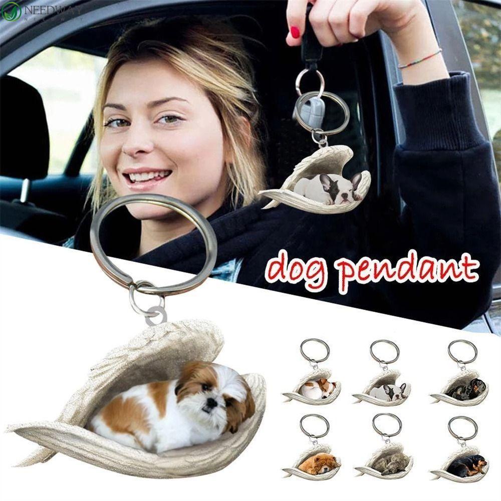 NEEDWAY Needway Gantungan Kunci Anjing Lucu Pintu Rumah Keyring Tidur Malaikat Hadiah Perhiasan Pet Keychain Animal Keychain