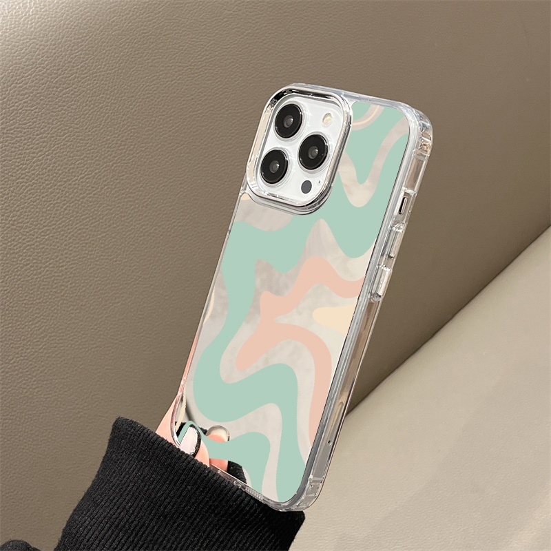 IPHONE Art Lukisan Cermin Ponsel Case Kompatibel Untuk Iphone11 12 13 14 12Pro 13Pro 14Pro Pro Max XR X XS Max Electroplating Tombol Perlindungan Mirror Cover
