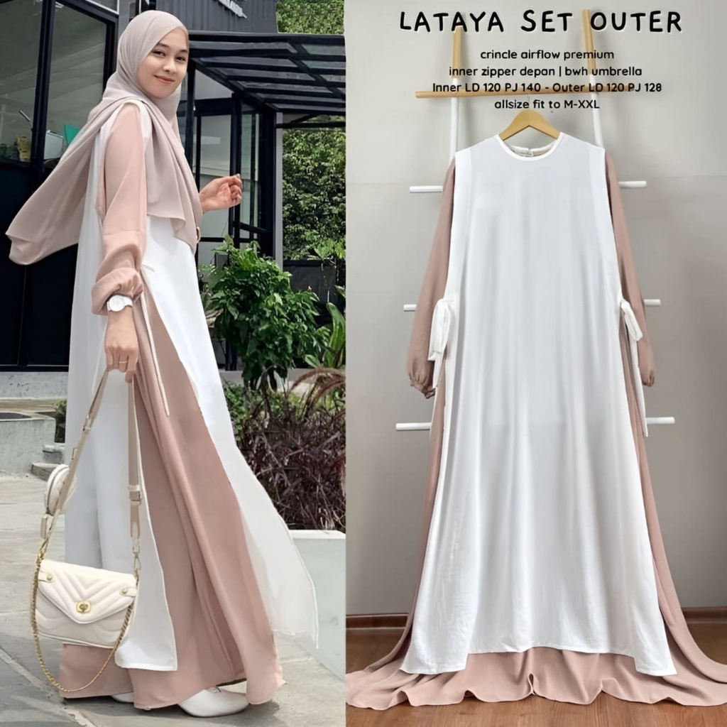 Lataya One Set Gamis Wanita Remaja OOTD Kondangan Fit To XL Besar Premium l Dress Cringkle Airflow