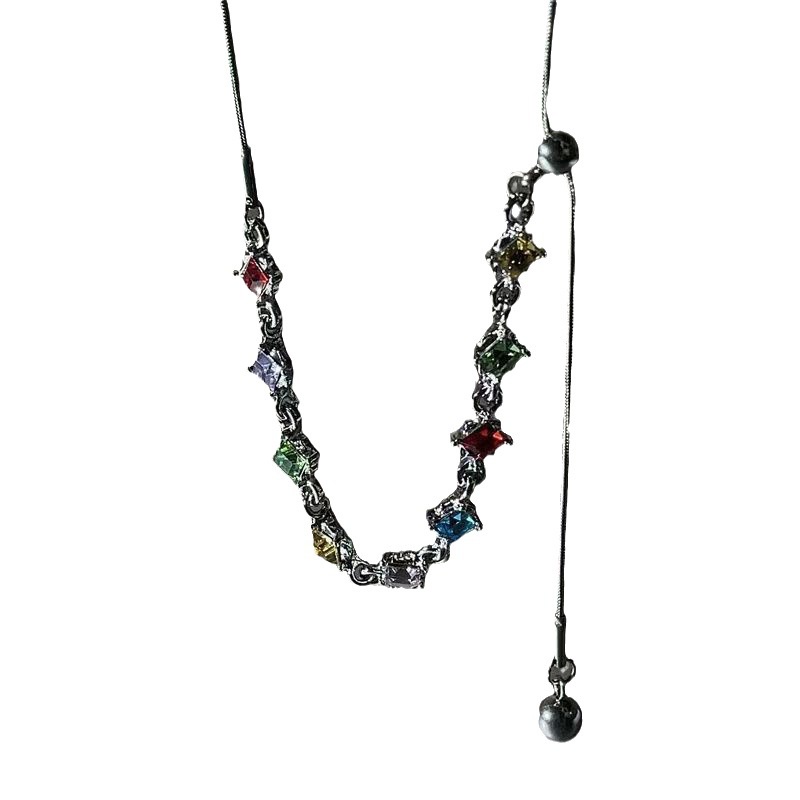 Warna-warni Zirkon Kalung Wanita Cahaya Mewah Niche All-Match Manis Keren Panas Gadis Rantai Klavikula Kalung Manis Yang Dapat Disesuaikan