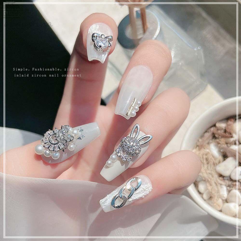 AUGUSTINA Agustinina Nail Art Berlian Glitter Jepang Mutiara Busur Kunci Beruang Kecil Bunny DIY Perhiasan Nail Art