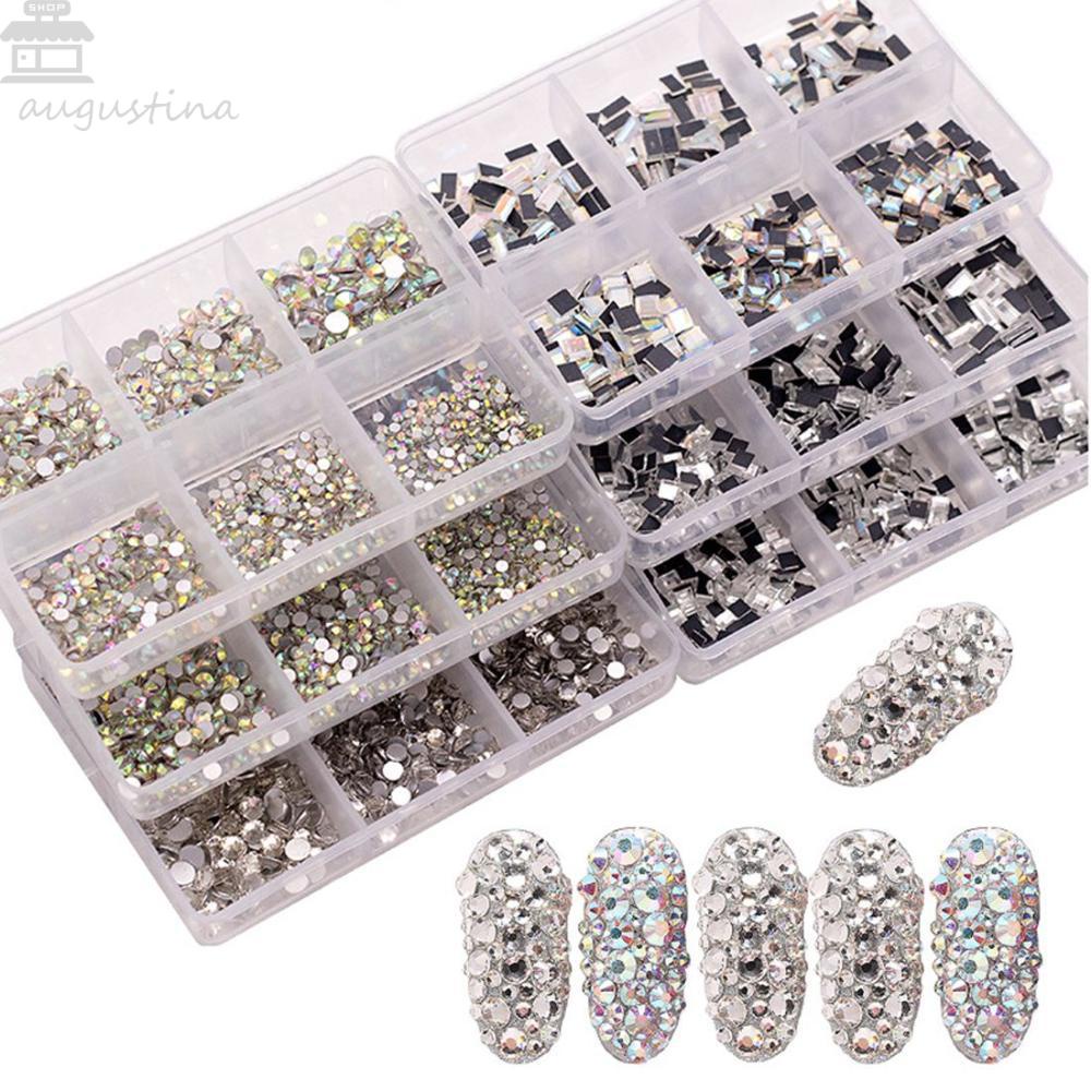 AUGUSTINA Agustina Nail Art Rhinestones Warna-Warni Aksesoris Fashion Permata Batu Persegi Panjang AB Kristal Manicure Charms