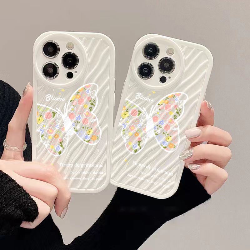 IPHONE Flowers Butterfly Water Ripple Phone Case Kompatibel Untuk Iphone11 13 12 14 Pro Max14 Plus XR X XS MAX 7Plus 8Plus 7 8 SE 2020 2022 Sarung Tahan Guncangan