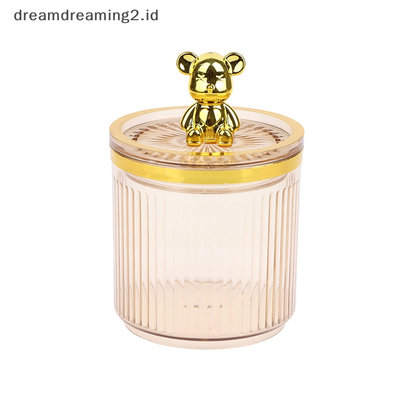 (drea) Beruang Lucu Bening Cotton Pad Dan Ear Bud Holder Acrylic Tempat Penyimpanan Kosmetik Toples //