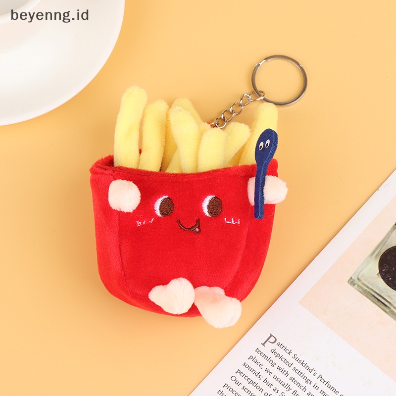 Beyen 1Pc Makanan Plush Gantungan Kunci Hamburger Hot Dog French Fries Boneka Liontin Mainan ID