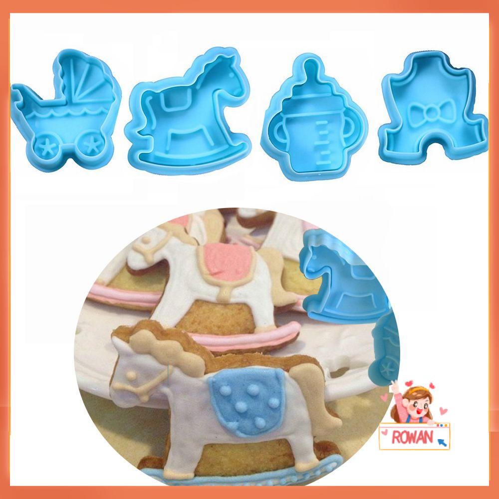 R-FLOWER 4pcs Cetakan Biskuit Bayi Alat Kue Plastik Plunger Dekorasi Kue Pastry Mold