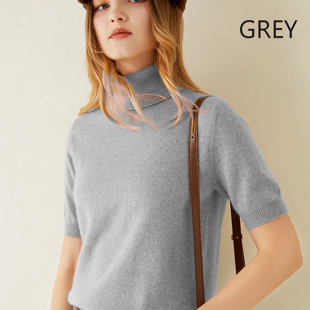 (B122) Short sleeve turtleneck blouse knit Rajut