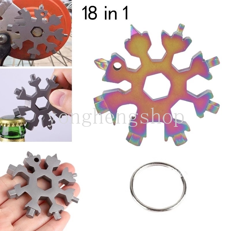 Kreatif 18in1 Snowflake Shaped Wrench Dengan Kunci Ring Outdoor EDC Tools Portable Universal Wrench Spanner Obeng Stainless Steel Pembuka Botol Alat Multifungsi